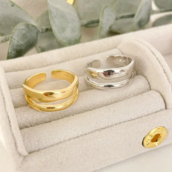 925 Sterling Silver Dainty Minimalist Ring Stackable Double Layer Ring Band - Picture 4 of 9